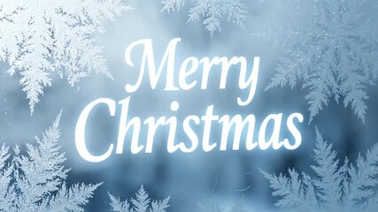 Merry Christmas text glows on a frosted window pane with intricate ice patterns for winter holiday season concept and festive celebration - Powered by Adobe