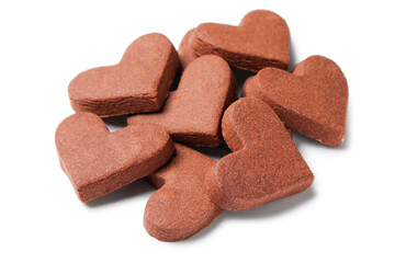 Many heart shaped cookies for Valentine's day on white background