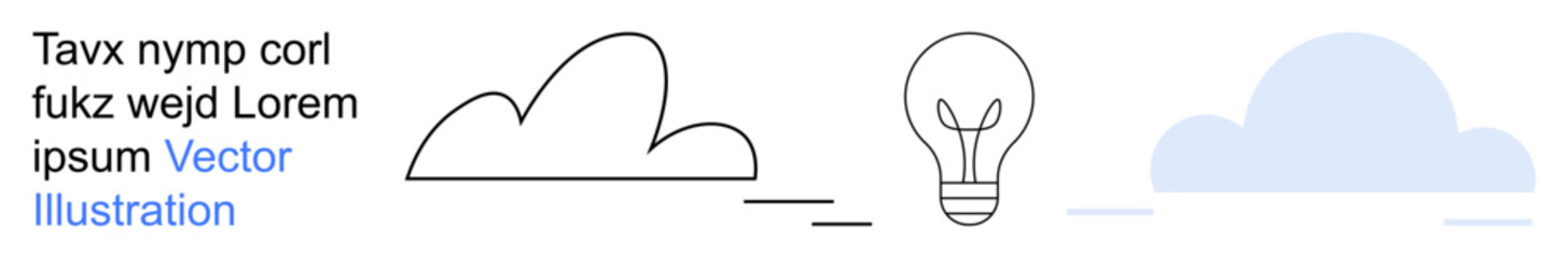 Creativity, innovation, cloud computing, sustainability, brainstorming, energy solutions. Outline of cloud and lightbulb in a minimalistic style. Creativity and innovation concept