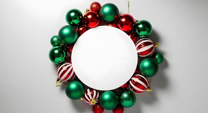 Festive christmas ornament wreath with a blank oval space for customization and holiday cheer