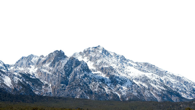 Snow-capped mountain range with rugged peaks and rocky terrain under a clear sky