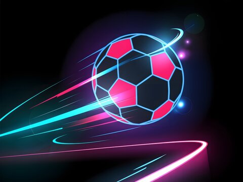 Futuristic neon soccer ball in motion with streaking lights - Powered by Adobe