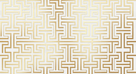 Intricate geometric maze pattern with gold accents on a white background for elegant design layouts