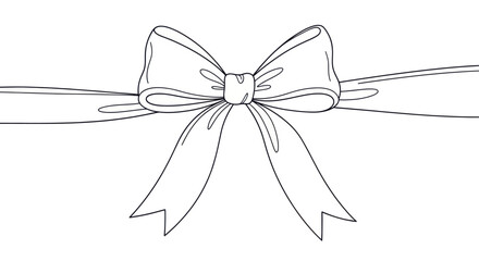 Elegant Line Art of a Curly Ribbon with a Bow and Streamers for Gift Wrapping or Decorative Design