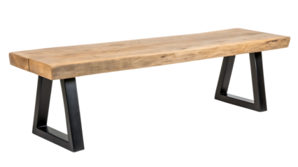 Wooden bench with metal legs on transparent background