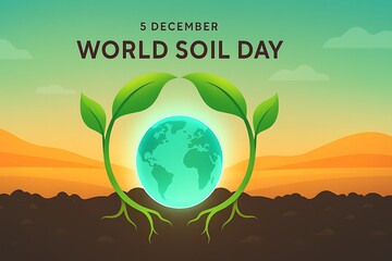 World soil day december 5th earth and growing plants illustration