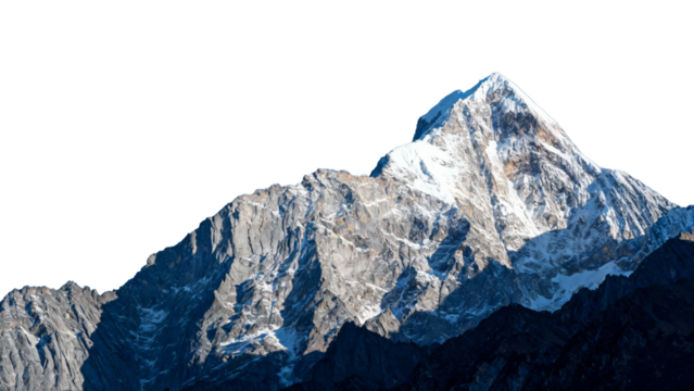 Snow-capped mountain peak with rugged rocky terrain under clear sky