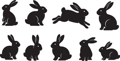 Rabbit Silhouette Vector Bundle &ndash; Cute Bunny Poses, Wildlife Animal Clipart Pack for Easter, Spring, and Craft Design