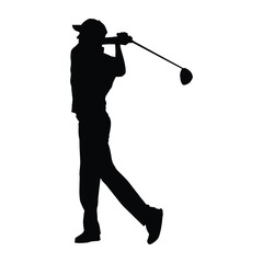 Golfer Silhouette During a Powerful Swing with a Driver Club. Concept of Golf, Sport, Luxury Leisure, Precision, and Focus.