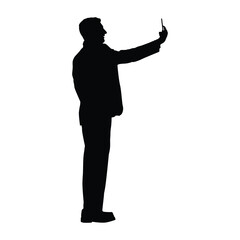 Man Silhouette in Formal Attire Taking a Selfie with a Smartphone. Concept of Social Media, Modern Communication, and Self-Branding.