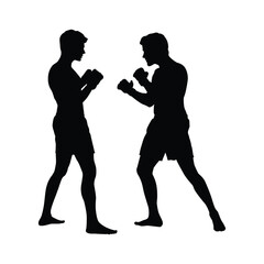 Two Fighters Silhouette in a Boxing or MMA Stance. Concept of Combat Sports, Competition, Strength, and Fight Training.