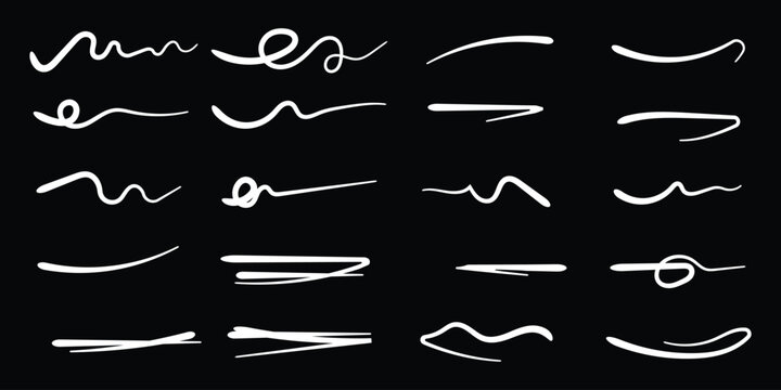 grunge brush stoke set. Hand drawn crayon underline, zigzag, dash line collection. Wet or dry pastel pencil doodle scribble bundle. Vector rough chalk charcoal sketch scrawls, hand drawn squiggle line