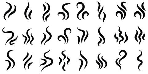 Smoke steam icon set vector hot aroma heat design on transparent background