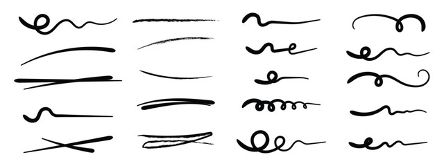 hand drawn underline and squiggle line. Colorful marker and brush stroke set, hand drawn underline and squiggle lines, artistic doodle elements for creative graphic design, Crayon Line Stroke Vector. 