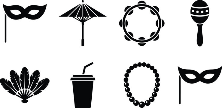 Mardi Gras celebration with festive elements in black and white vector