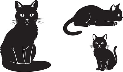 Obraz premium Black Cat Silhouette Collection – Cute Sitting and Standing Cat Vector Set for Stickers, T-Shirts, and Craft Designs
