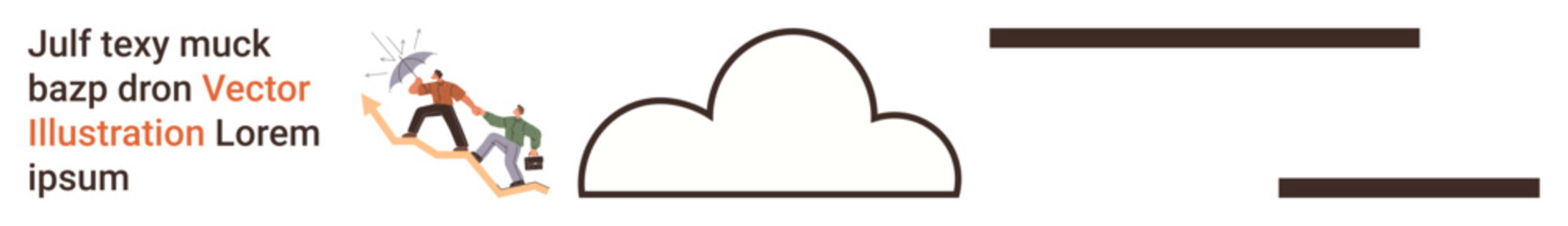 Cloud storage, data management, technology, teamwork, innovation, digital transition. Two abstract figures interacting near a cloud shape and text elements. Cloud storage and data management