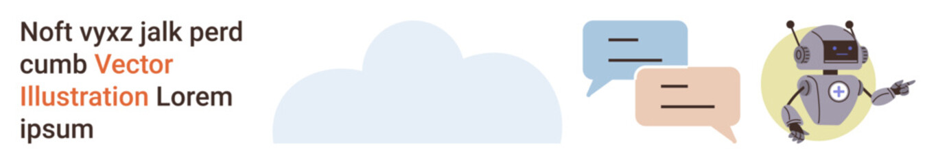 Artificial intelligence, chatbots, customer support, virtual assistants, communication, technology. Robot with antennas next to speech bubbles. Artificial intelligence and chatbots concept