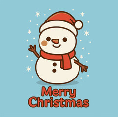 A cute Snowman inXmas scarf and hat with Merry Christmas typography lettering for background and card