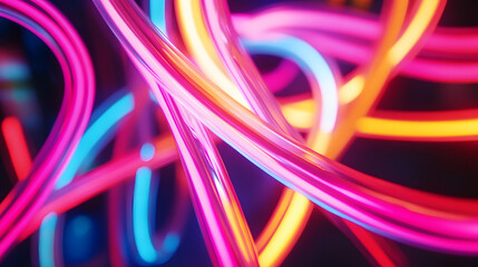 Vibrant neon light trails create a futuristic abstract design, perfect for technology or entertainment industries seeking eye-catching visuals with bright colors