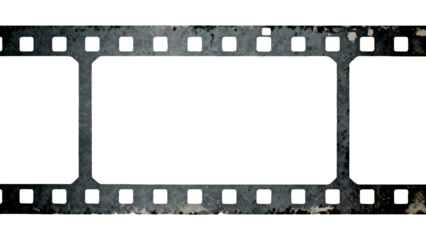 Close-up of a vintage film strip with perforated edges and blank frames