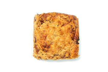 Flossy pork and chili paste bread, Spicy dried shredded pork bun on isolate white background.