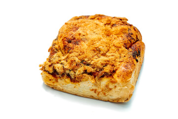 Flossy pork and chili paste bread, Spicy dried shredded pork bun on isolate white background.
