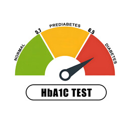 HbA1C test level indicator meter showing normal, prediabetes, and diabetes ranges