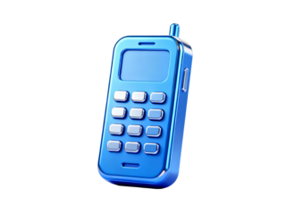 Blue retro mobile phone with physical keypad and small screen