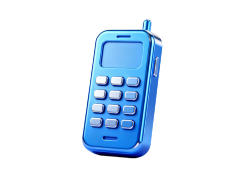 Blue retro mobile phone with physical keypad and small screen