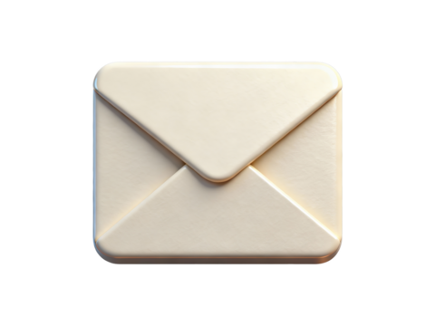 A beige envelope icon with a closed flap, rendered in a minimalist 3D style against a white background.