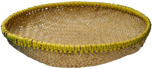 Traditional Sundanese Indonesian Woven Bamboo Sieve, Ayakan, with Yellow Rim, Wengku Cord in Transparent Background