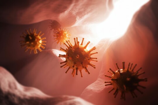 Microscopic view of viral particles in human tissue, microscopic organisms