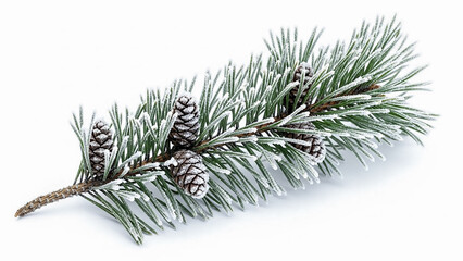 Frosted Pine Branch Isolated on White