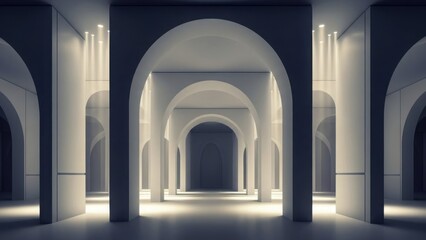 Fototapeta premium An abstract corporate hall with soft light rays and symmetrical geometry