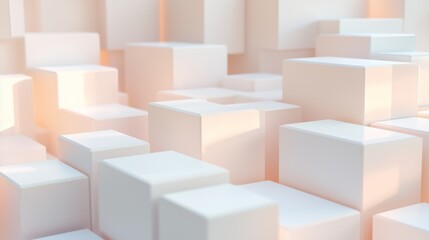 White geometric blocks create a minimalistic pattern in soft lighting