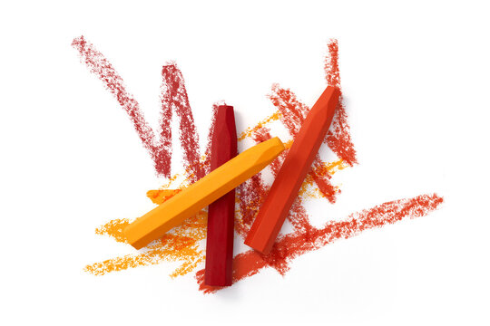 Colorful chalks with scribbling isolated on white background, Crayon ,Top view