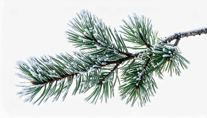 A simple frosted pine branch isolated on a white background. Ideal for winter compositions, seasonal branding, and nature-inspired decor.