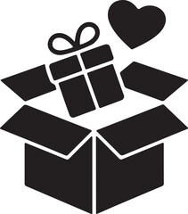 Open box silhouette icon with gift and heart symbol of love and celebration vector illustration 