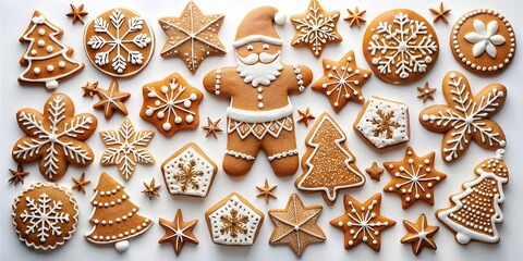 A festive collection of intricately decorated gingerbread cookies arranged in a delightful christmas display