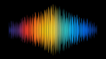 Vibrant audio equalizer bars rising and falling rhythmically, glowing with colorful light in a sleek digital interface, creating a dynamic music visualization.