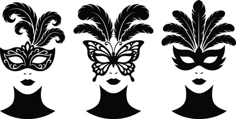 Silhouette Elegant masquerade mask vector set