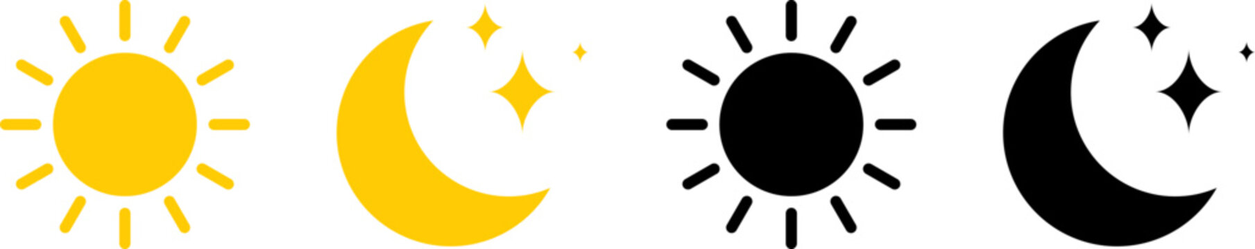 Stylized sun and moon celestial icons in yellow and black