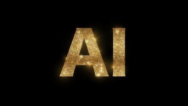 Luxury text "AI" with golden glitter, serif, alpha channel	
