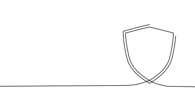 Continuous line art drawing of shield