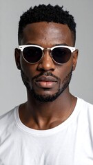 Obraz premium Cool African man posing with sunglasses for fashion branding
