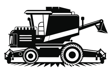 combine harvester black and white silhouette on white background