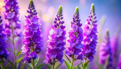 Obraz premium Close-up of vibrant purple flowers in soft, natural sunlight