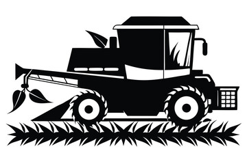 combine harvester black and white silhouette on white background