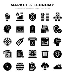 Set of Market & Economy Icons Glyph icons collection.